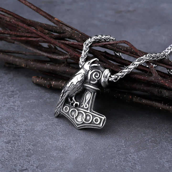 WorldNorse Raven Thor's Hammer Pendant Necklace