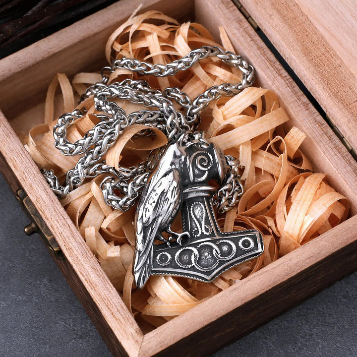 WorldNorse Raven Thor's Hammer Pendant Necklace