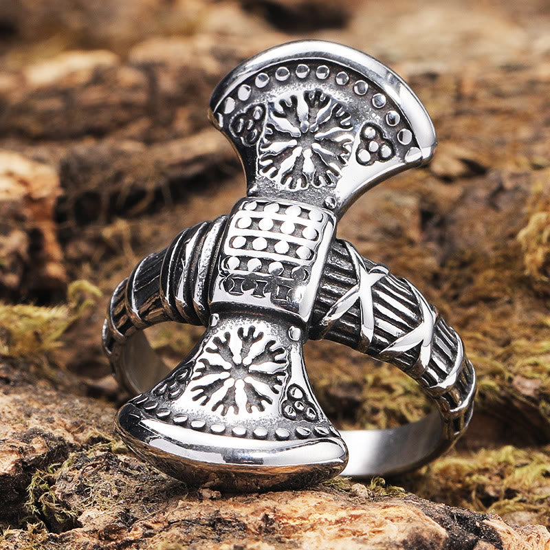 WorldNorse Double Side Axe Mjolnir Ring - AU Size Y（US 12） - image 0