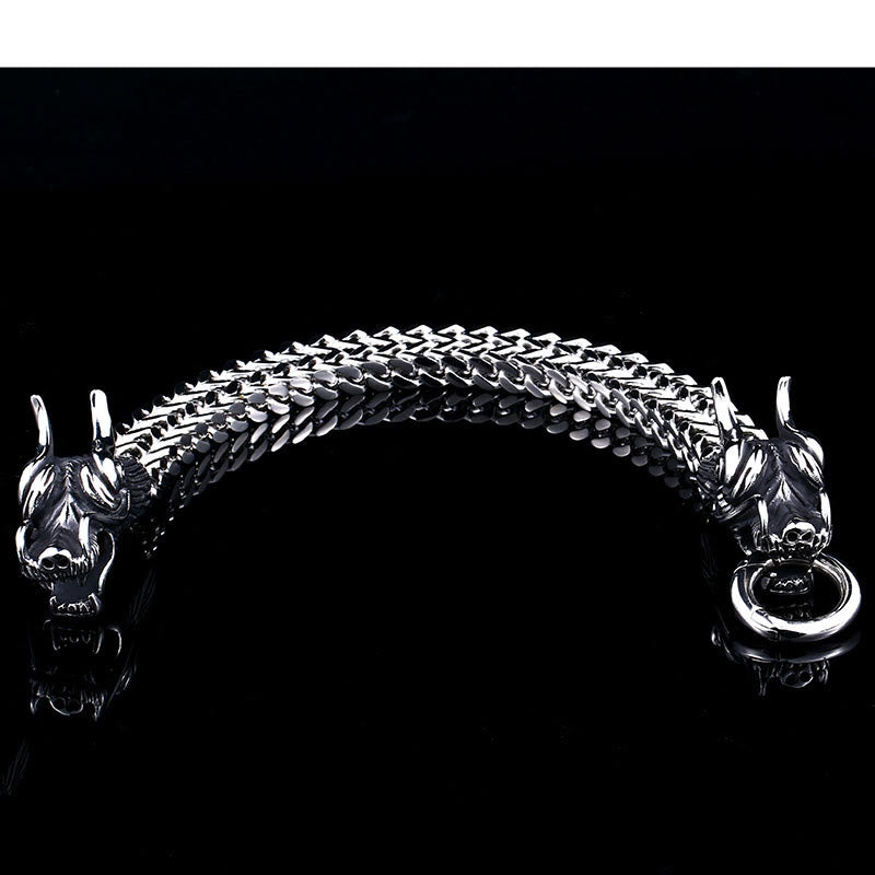 WorldNorse Double Dragon Heads Link Bracelet
