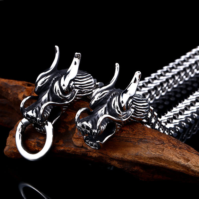 WorldNorse Double Dragon Heads Link Bracelet