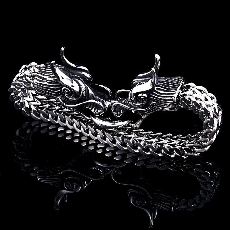 WorldNorse Double Dragon Heads Link Bracelet