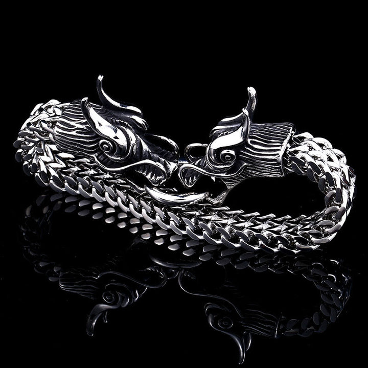 WorldNorse Double Dragon Heads Link Bracelet