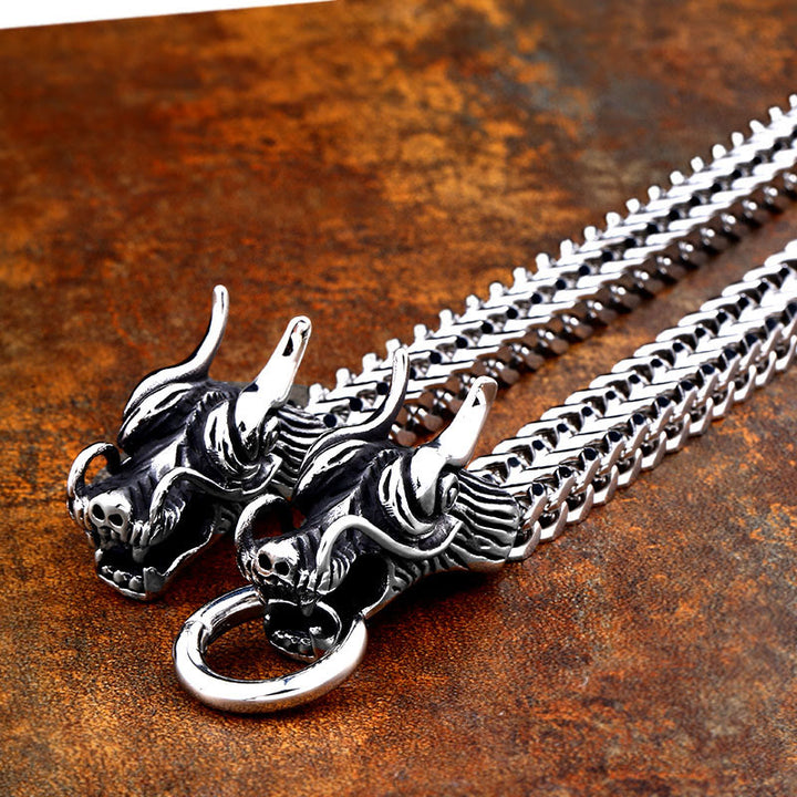 WorldNorse Double Dragon Heads Link Bracelet