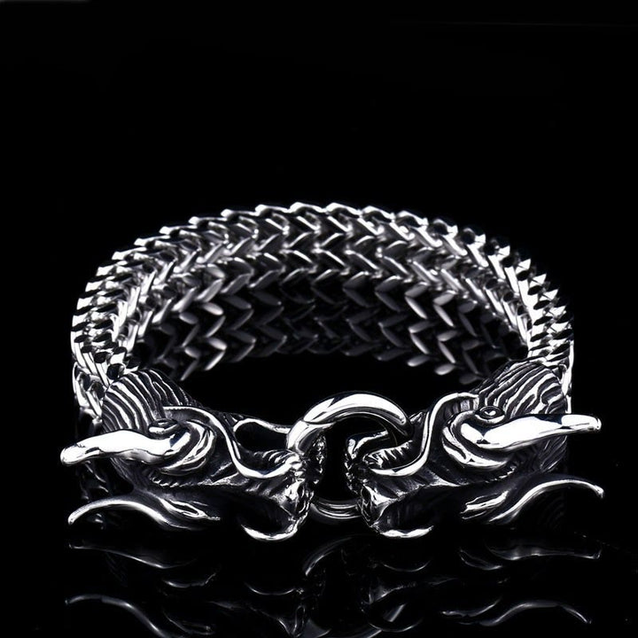 WorldNorse Double Dragon Heads Link Bracelet