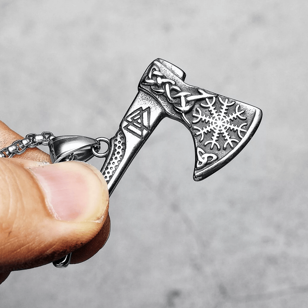 WorldNorse Viking Axe Norse Myth Symbols Necklace