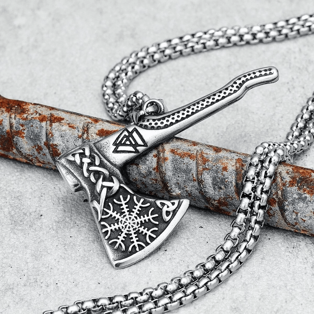 WorldNorse Viking Axe Norse Myth Symbols Necklace