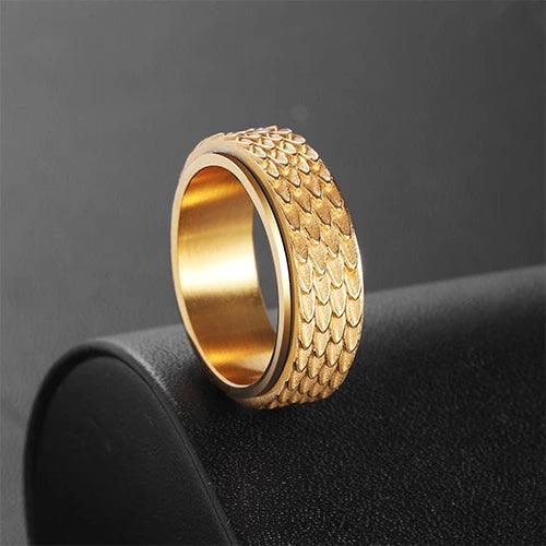 WorldNorse Retro Dragon Scale Spinner Anxiety Ring - Gold - AU Size Z（US 13） - image 7