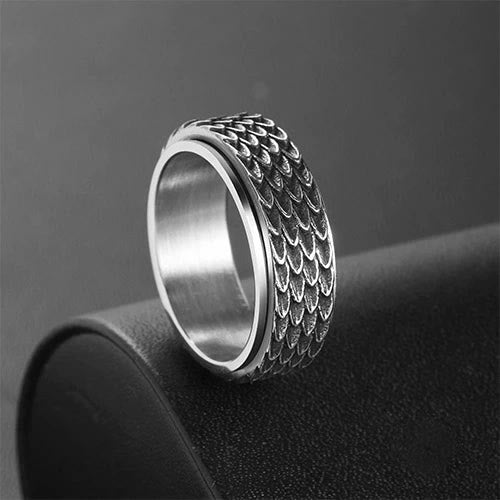 WorldNorse Retro Dragon Scale Spinner Anxiety Ring - Silver - AU Size Z（US 13） - image 1
