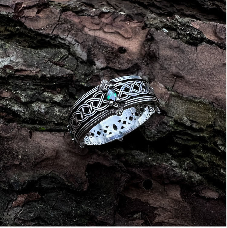 WorldNorse Handcrafted 925 Silver Green Gemstone Celtic Ring - image 2
