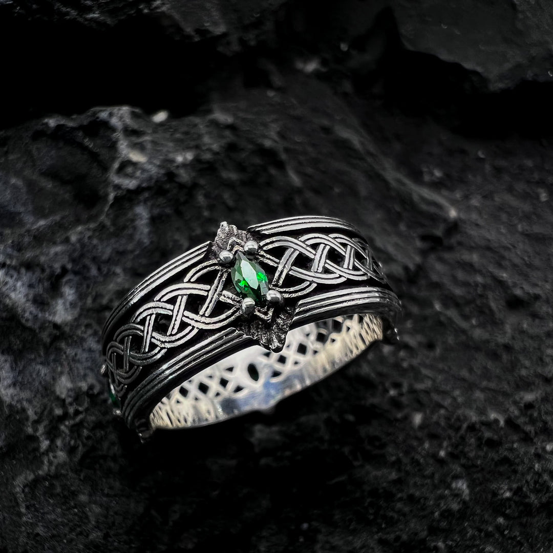 WorldNorse Handcrafted 925 Silver Green Gemstone Celtic Ring - AU Size Z+1（US 14） - image 0