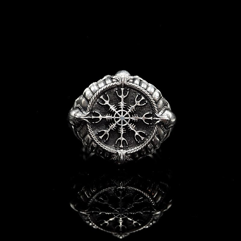 WorldNorse Handcrafted 925 Silver Skull Helm of Awe Ring - AU Size Z+1（US 14） - image 0