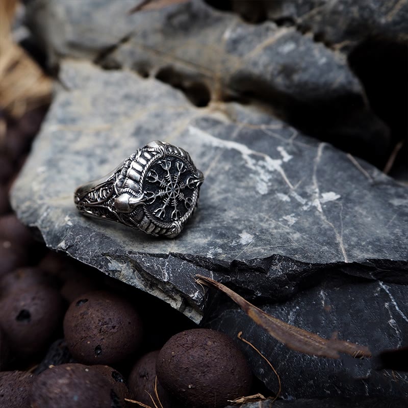 WorldNorse Handcrafted 925 Silver Skull Helm of Awe Ring - image 5