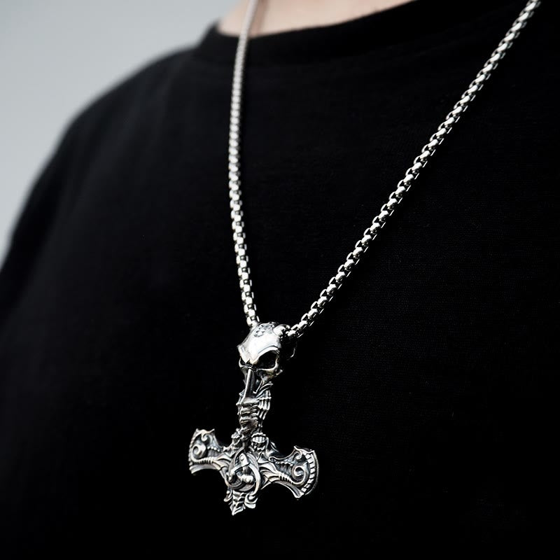 WorldNorse 925 Sterling Silver Skeleton Mjolnir Necklace