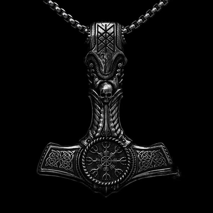 WorldNorse 925 Sterling Silver Skull With Viking Symbol Necklace
