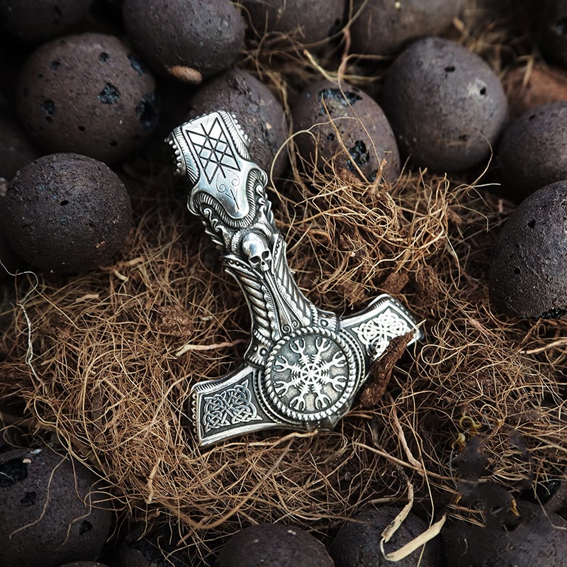 WorldNorse 925 Sterling Silver Skull With Viking Symbol Necklace