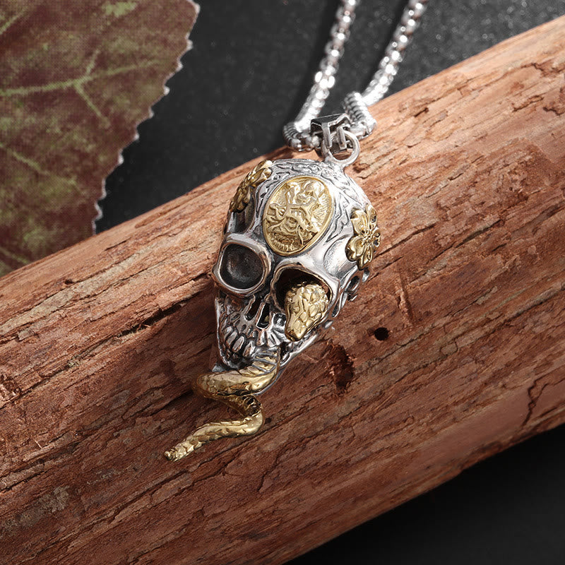 WorldNorse Gothic Snake Coiled Demon Skull Necklace