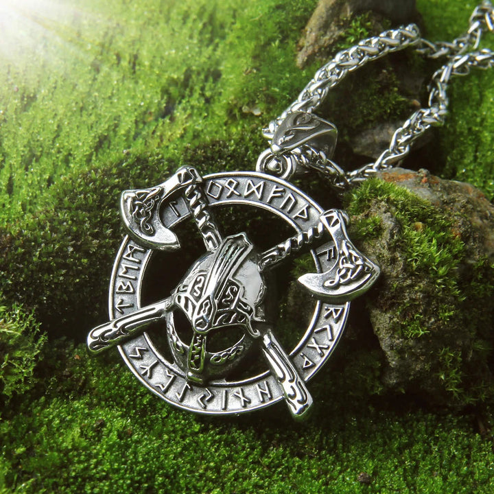 WorldNorse Double Tomahawk Warrior Helmet Necklace - Necklace - image 0