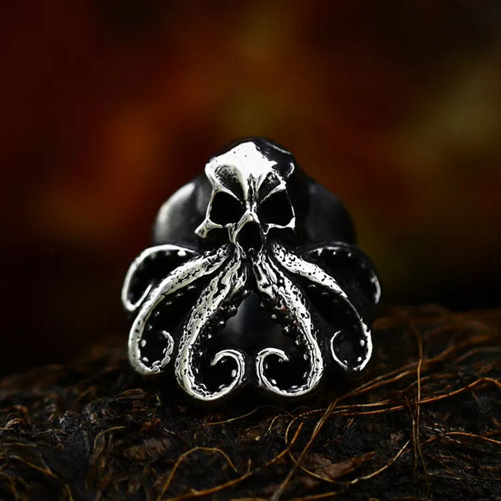 WorldNorse Octopus Skull Punk Stainless Steel Seaman Ring - Silver -  AU Size Z+2 (US 15) - image 0