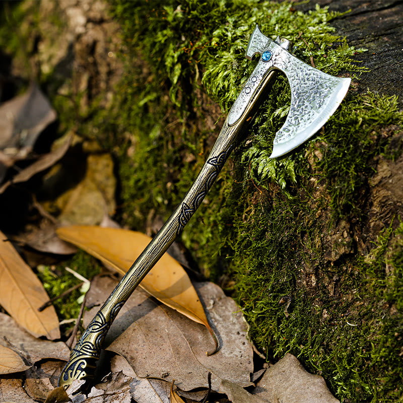 WorldNorse 925 Sterling Silver Viking Battle Axe Figurine - Silver Axe Brass Handle - image 0