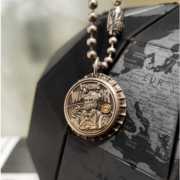 WorldNorse Handcrafted 925 Silver Bottle Cap Necklace - Brass - image 0