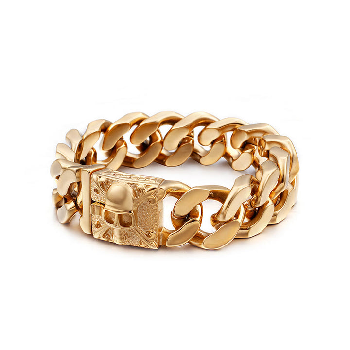 WorldNorse Skull Clasp Cuban Bracelet - Gold - 22cm - image 8