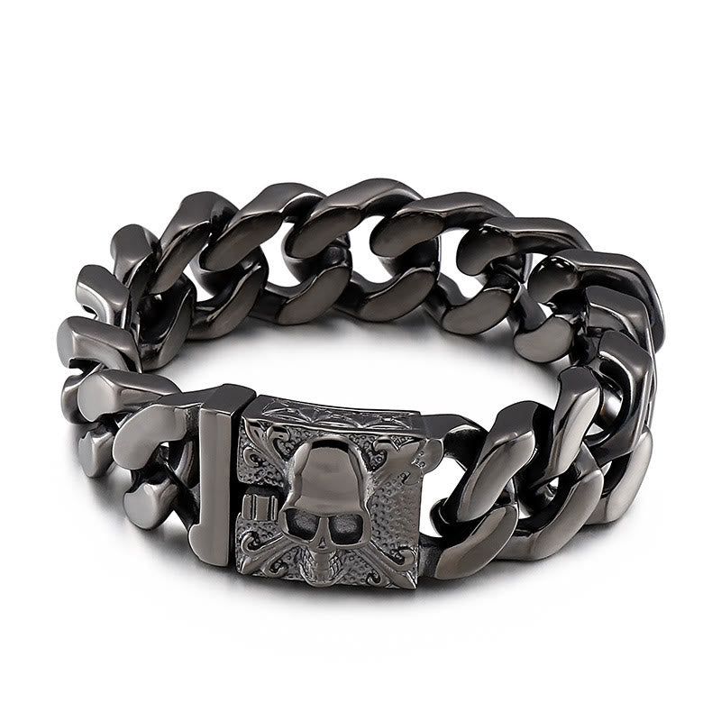 WorldNorse Skull Clasp Cuban Bracelet - Bright Black - 22cm - image 12