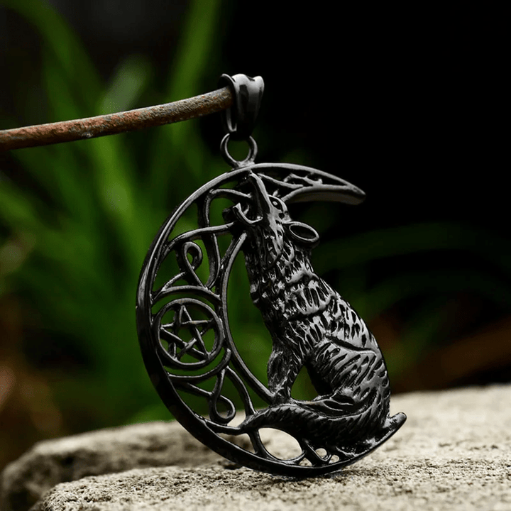 WorldNorse Wolf Head Half Moon Necklace - Black - image 4