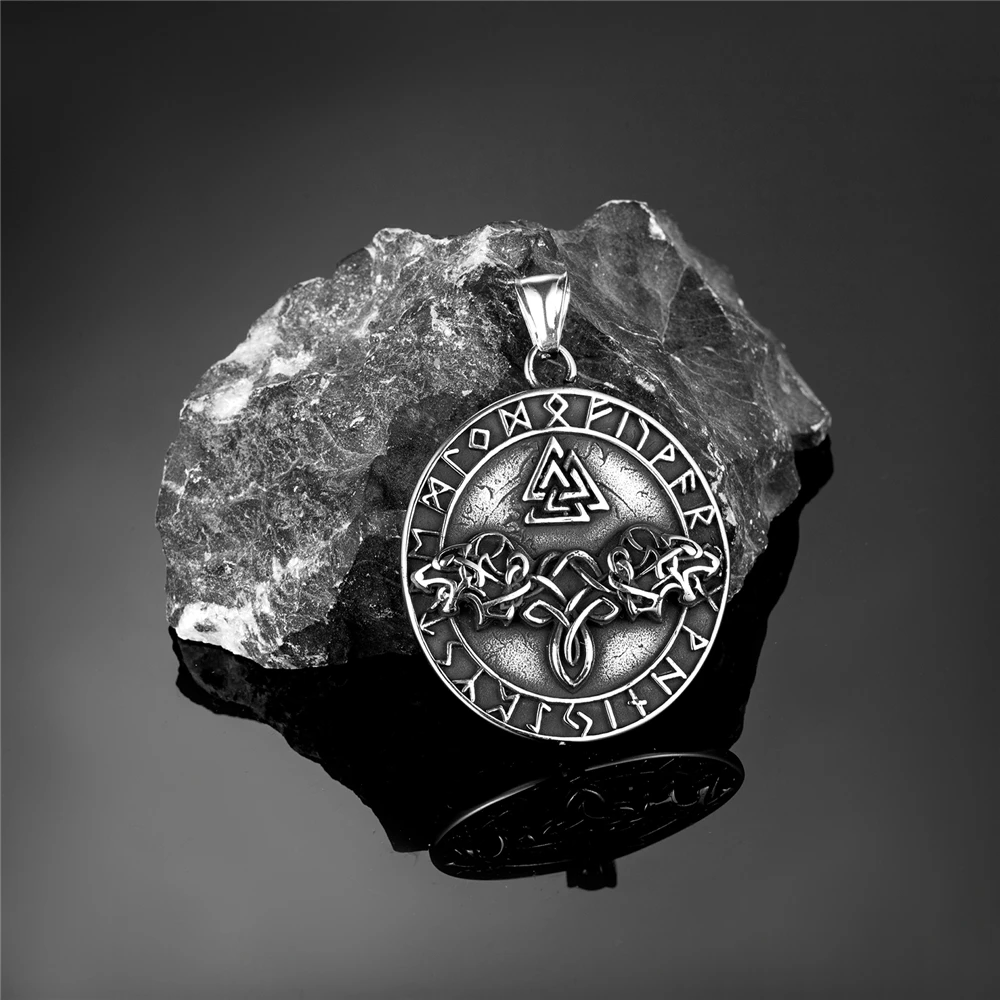 WorldNorse Double Wolf Head Roaring Triangle Rune Necklace - image 6