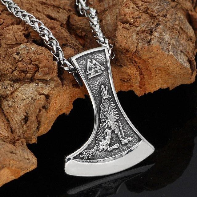WorldNorse Viking Axe With Wolf And Raven Necklace - image 1