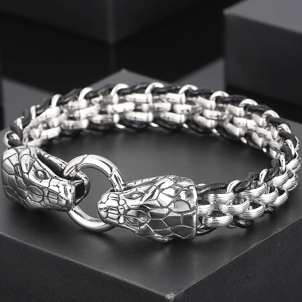 WorldNorse Snake Heads Buckle Braided Leather Bracelet - image 1
