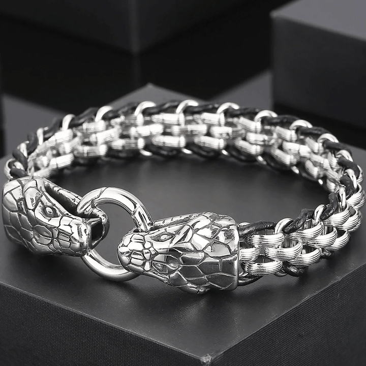 WorldNorse Snake Heads Buckle Braided Leather Bracelet - image 1