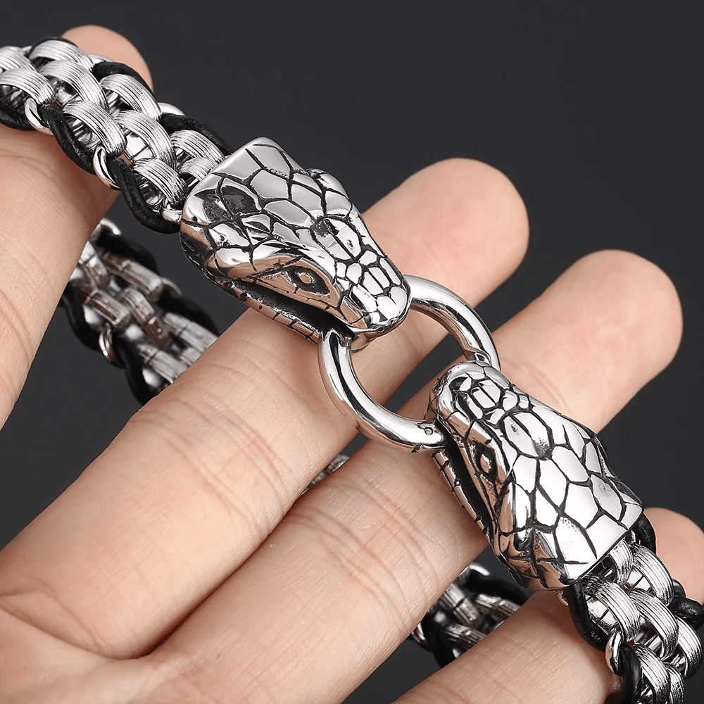WorldNorse Snake Heads Buckle Braided Leather Bracelet - image 6