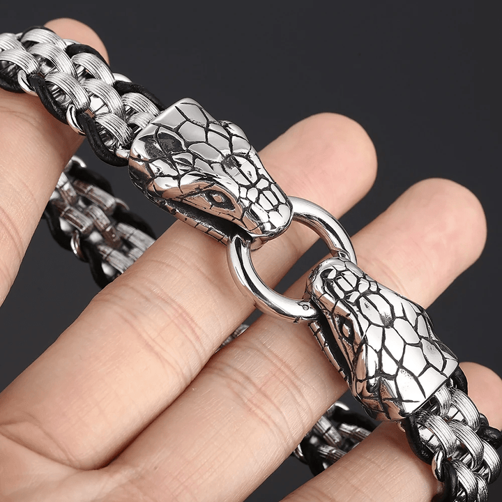 WorldNorse Snake Heads Buckle Braided Leather Bracelet - image 6