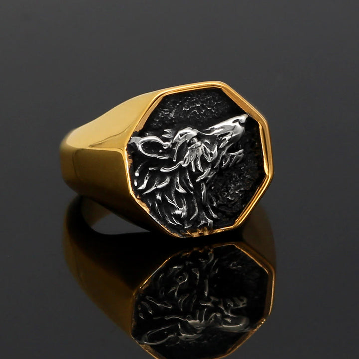 WorldNorse Odin's Wolf Fenrir Signet Ring - Silver & Gold - AU Size Z（US 13） - image 0