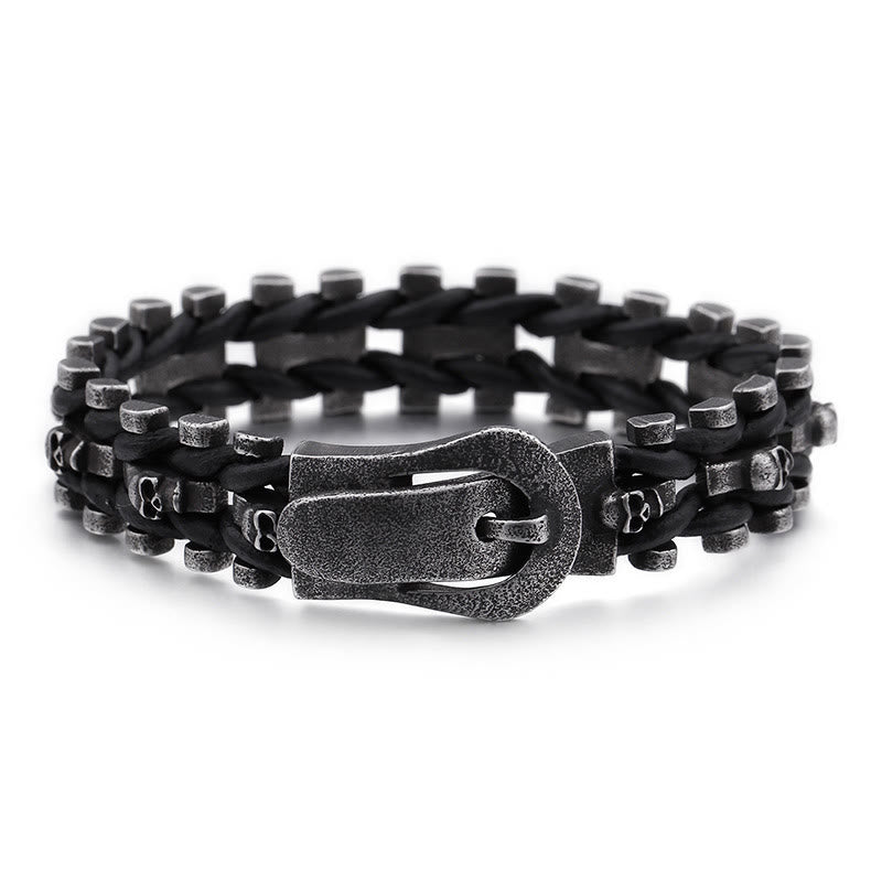 WorldNorse Skull Black Leather Rope Bracelet - 22.5cm - image 0