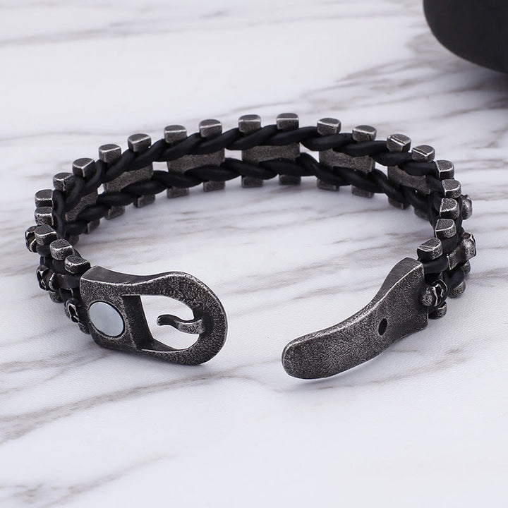 WorldNorse Skull Black Leather Rope Bracelet - image 6