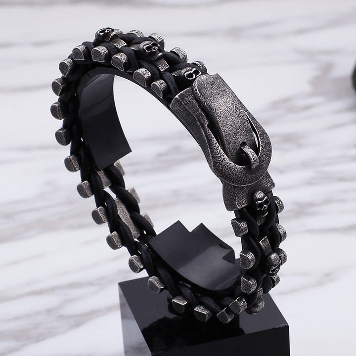 WorldNorse Skull Black Leather Rope Bracelet - image 4