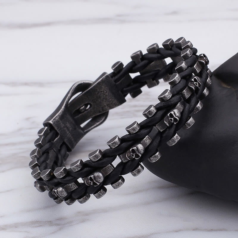 WorldNorse Skull Black Leather Rope Bracelet - image 12