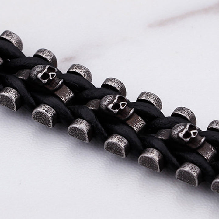 WorldNorse Skull Black Leather Rope Bracelet - image 7