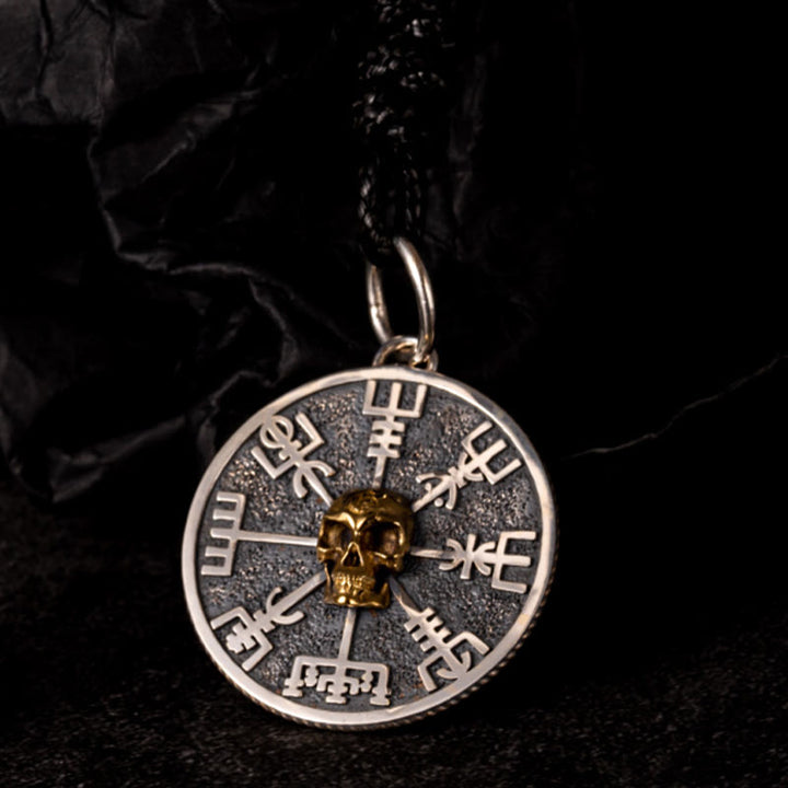WorldNorse Handcrafted 925 Silver Vegvisir Skull Necklace - With Wax Rope - NO THANKS - image 3