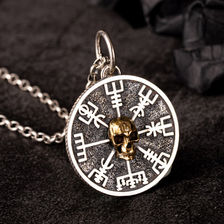 WorldNorse 925 Sterling Silver Vegvisir Skull Necklace - With Chain - image 0