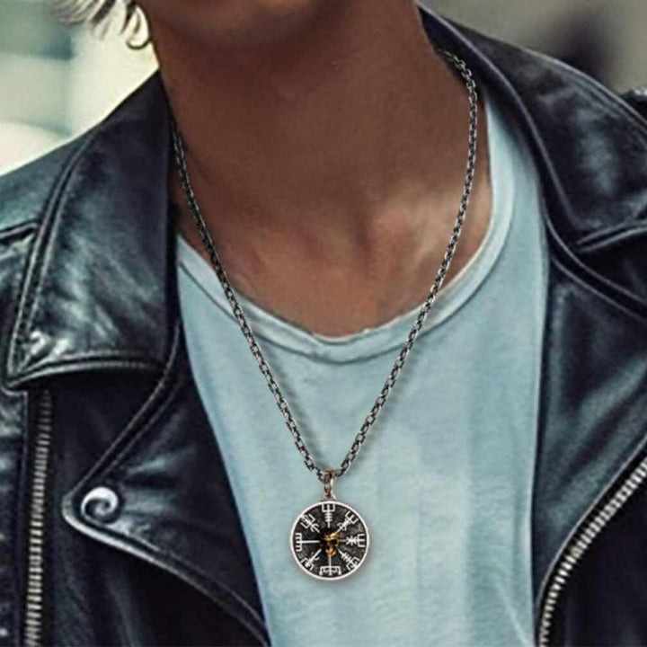 WorldNorse 925 Sterling Silver Vegvisir Skull Necklace - image 1