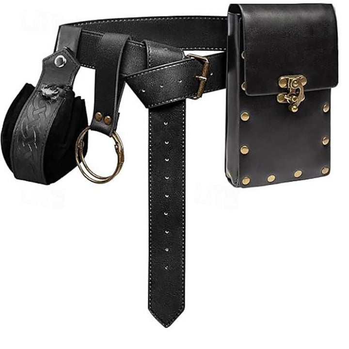 WorldNorse Leather Belt Pouch Bag Four-piece Set - Black - image 3