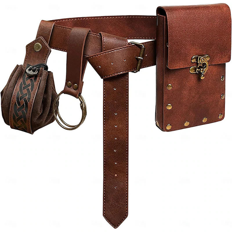 WorldNorse Leather Belt Pouch Bag Four-piece Set - Brown - image 0