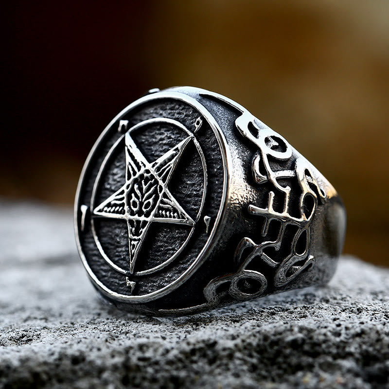 WorldNorse Gothic Pentagram Satan Ring - image 1