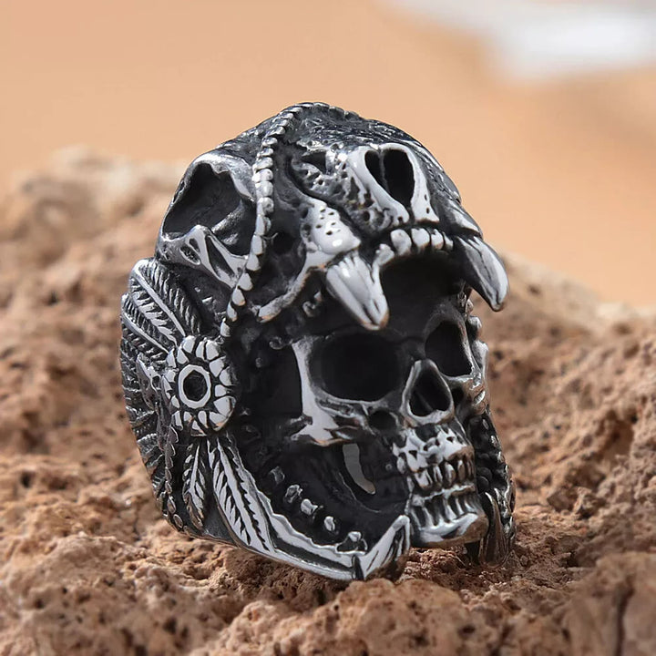 WorldNorse Skull Helmet Stainless Steel Ring