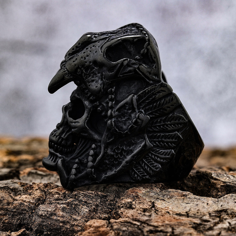 WorldNorse Skull Helmet Stainless Steel Ring - Black - US 15 - image 1
