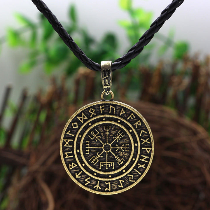 WorldNorse Vegvisir Rune Round Necklace - Bronze - With Leather Rope - image 12