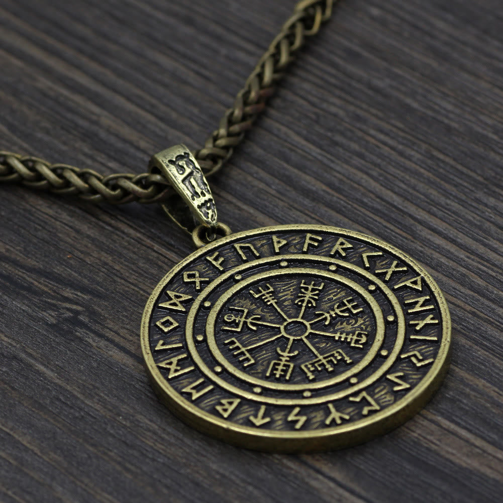 WorldNorse Vegvisir Rune Round Necklace - Bronze - With Chain - image 11
